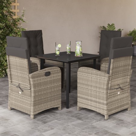 Set comedor de jardín 5 pzas cojines ratán sintético gris claro