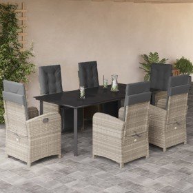 Set comedor jardín 7 pzas y cojines ratán sintético gris claro