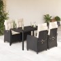 Set de muebles jardín 5 pzas con cojines ratán sintético negro