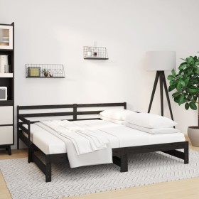 Sofá cama extraíble madera maciza de pino negro 2x(80x200) cm