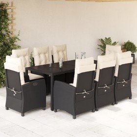 Set de comedor de jardín 9 pzas y cojines ratán sintético negro