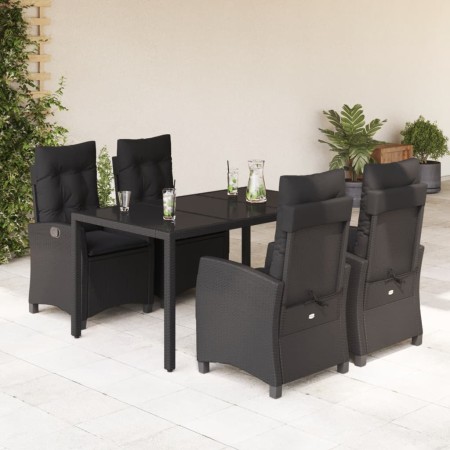 Set de muebles jardín 5 pzas con cojines ratán sintético negro