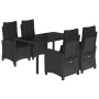 Set de muebles jardín 5 pzas con cojines ratán sintético negro