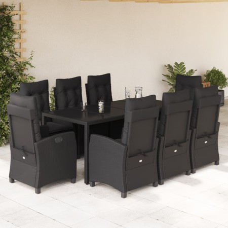 Set de comedor de jardín 9 pzas y cojines ratán sintético negro en Conjuntos de jardín | Comprar online en Foro24