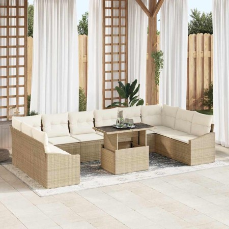 Conjunto de sofá de jardín con cojín 11 pcs beige y crema