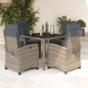 Set comedor de jardín 5 piezas con cojines ratán sintético gris en Conjuntos de jardín | Comprar online en Foro24