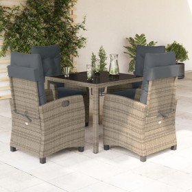 Set comedor de jardín 5 piezas con cojines ratán sintético gris en Conjuntos de jardín | Comprar online en Foro24