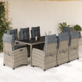 Set comedor jardín 9 pzas y cojines ratán sintético gris en Conjuntos de jardín | Comprar online en Foro24