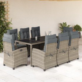 Set comedor jardín 9 pzas y cojines ratán sintético gris Set comedor jardín 9 pzas y cojines ratán sintético gris