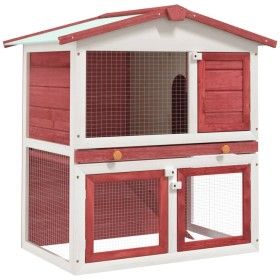 Rabbit cage with 3 red wooden doors by vidaXL, Cages and habitats for small animals - Ref: Foro24-170839, Price: 110,97 €, Di...
