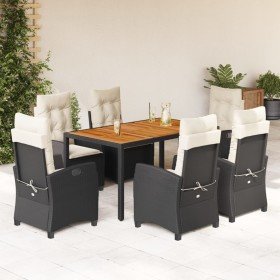 Set de comedor de jardín 7 pzas y cojines ratán sintético negro