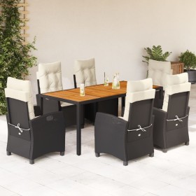 Set de comedor de jardín 7 pzas y cojines ratán sintético negro Set de comedor de jardín 7 pzas y cojines ratán sintético negro