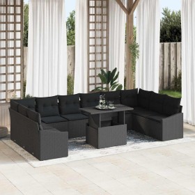 Conjunto de sofá de jardín 11 pcs Negro 100 x 55 x 73 cm