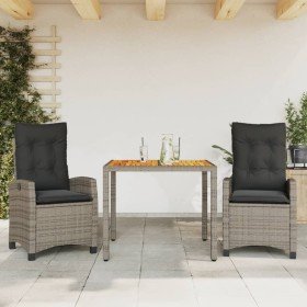 Set comedor de jardín 3 piezas con cojines ratán sintético gris