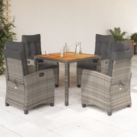 Set comedor de jardín 5 piezas con cojines ratán sintético gris Set comedor de jardín 5 piezas con cojines ratán sintético gris