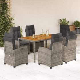Set comedor jardín 7 pzas y cojines ratán sintético gris