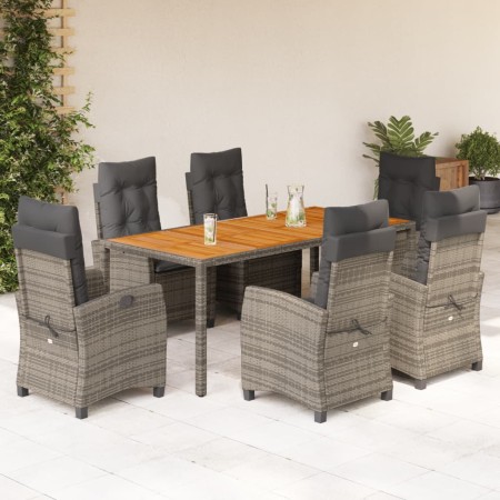 Set comedor jardín 7 pzas y cojines ratán sintético gris