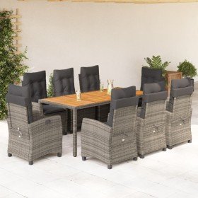 Set comedor jardín 9 pzas y cojines ratán sintético gris Set comedor jardín 9 pzas y cojines ratán sintético gris