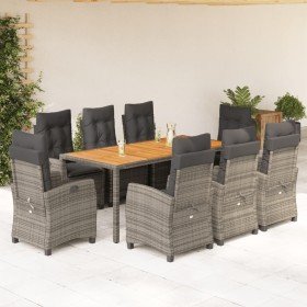 Set comedor jardín 9 pzas y cojines ratán sintético gris Set comedor jardín 9 pzas y cojines ratán sintético gris