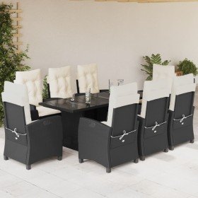 Set de comedor de jardín 9 pzas y cojines ratán sintético negro