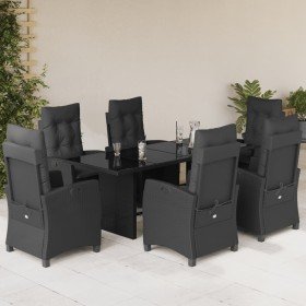 Set de comedor de jardín 7 pzas y cojines ratán sintético negro Set de comedor de jardín 7 pzas y cojines ratán sintético negro