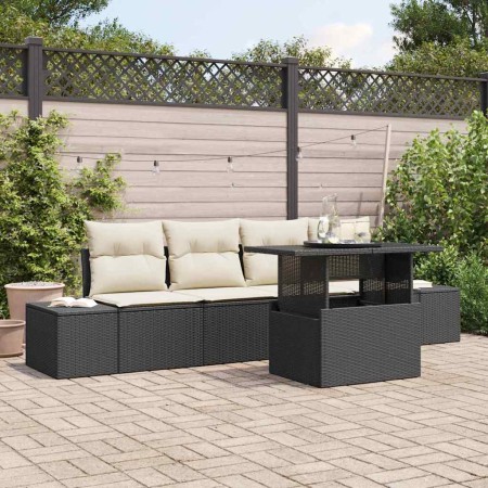 Conjunto de sofá de jardín 5 pcs Negro y crema 100 x 55 x 73 cm