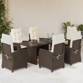 Set comedor de jardín 7 pzas con cojines ratán sintético marrón