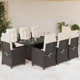 Set comedor para jardín 9 pzas y cojines ratán sintético marrón