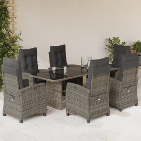 Set comedor jardín 7 pzas y cojines ratán sintético gris