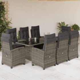 Set comedor jardín 9 pzas y cojines ratán sintético gris en Conjuntos de jardín | Comprar online en Foro24