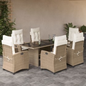 Set comedor de jardín 7 pzas con cojines ratán sintético beige en Conjuntos de jardín | Comprar online en Foro24