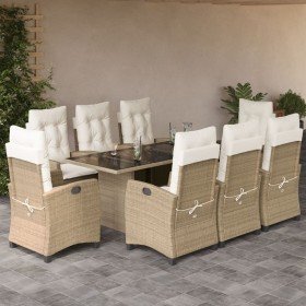 Set comedor de jardín 9 pzas con cojines ratán sintético beige