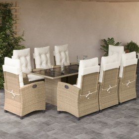 Set comedor de jardín 9 pzas con cojines ratán sintético beige