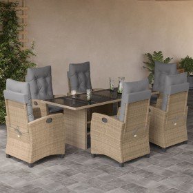 Set comedor de jardín 7 pzas con cojines ratán sintético beige Set comedor de jardín 7 pzas con cojines ratán sintético beige
