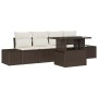 Conjunto de sofá de jardín con cojín 5 pcs Marrón y crema