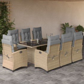 Set comedor de jardín 9 pzas con cojines ratán sintético beige en Conjuntos de jardín | Comprar online en Foro24