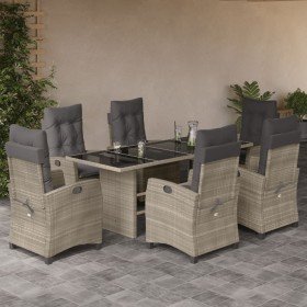 Set comedor jardín 7 pzas y cojines ratán sintético gris claro Set comedor jardín 7 pzas y cojines ratán sintético gris claro