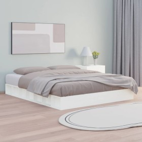 Estructura de cama de madera maciza blanca 200x200 cm