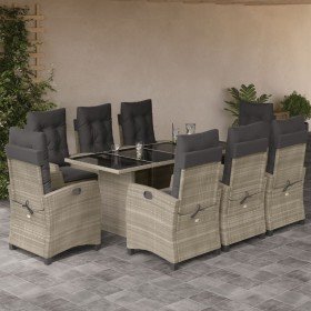 Set comedor de jardín 9 pzas cojines ratán sintético gris claro