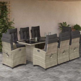 Set comedor de jardín 9 pzas cojines ratán sintético gris claro