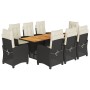 Set de comedor de jardín 9 pzas y cojines ratán sintético negro