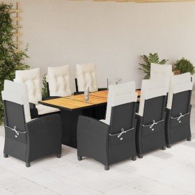 Set de comedor de jardín 9 pzas y cojines ratán sintético negro en Conjuntos de jardín | Comprar online en Foro24