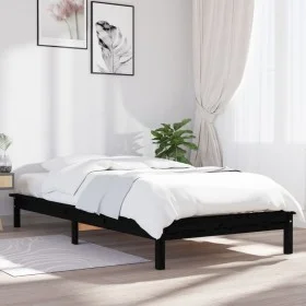 Bettgestell aus massivem schwarzem Kiefernholz, 100 x 200 cm von vidaXL, Betten und Lattenroste - Ref: Foro24-820535, Preis: ...