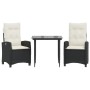 Set comedor de jardín 3 pzas con cojines ratán sintético negro