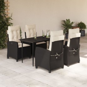 Set de muebles jardín 5 pzas con cojines ratán sintético negro