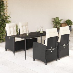 Set de muebles jardín 5 pzas con cojines ratán sintético negro