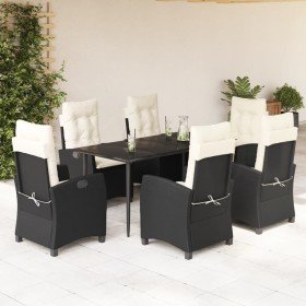 Set de comedor de jardín 7 pzas y cojines ratán sintético negro