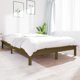 Estructura de cama madera maciza de pino marrón miel 135x190 cm