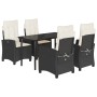 Set de muebles jardín 5 pzas con cojines ratán sintético negro
