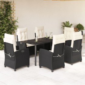 Set de comedor de jardín 7 pzas y cojines ratán sintético negro